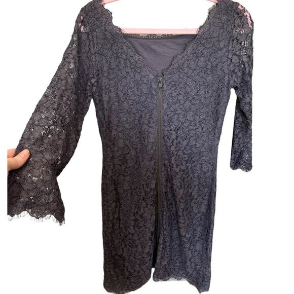 Diane Von Furstenberg DVF Zarita Dress Lace Detail Mini Gray Purple Size 8 - Picture 4 of 8